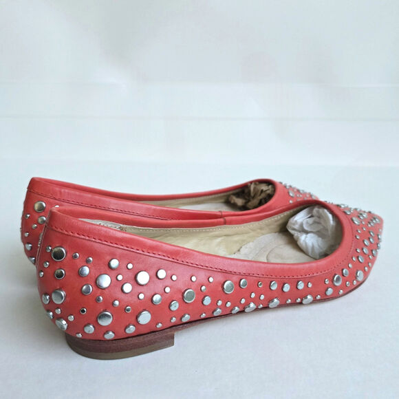 DVF Stud Flats Size 7.5 Orange Leather Silver Studded PointedToe Furstenberg Ara - Picture 7 of 13